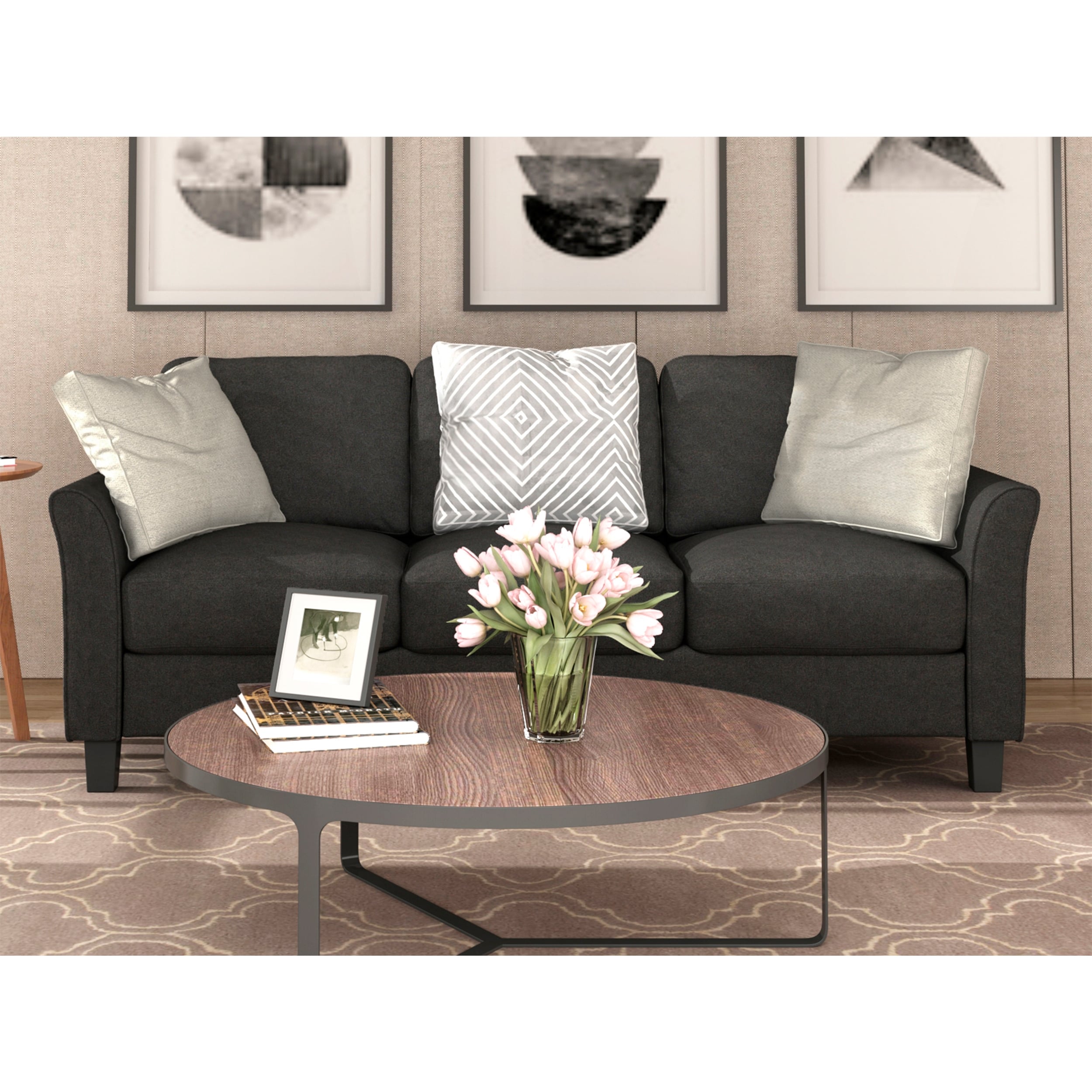 Home Adores Zeena Fabric 3-Seat Sofa Grey