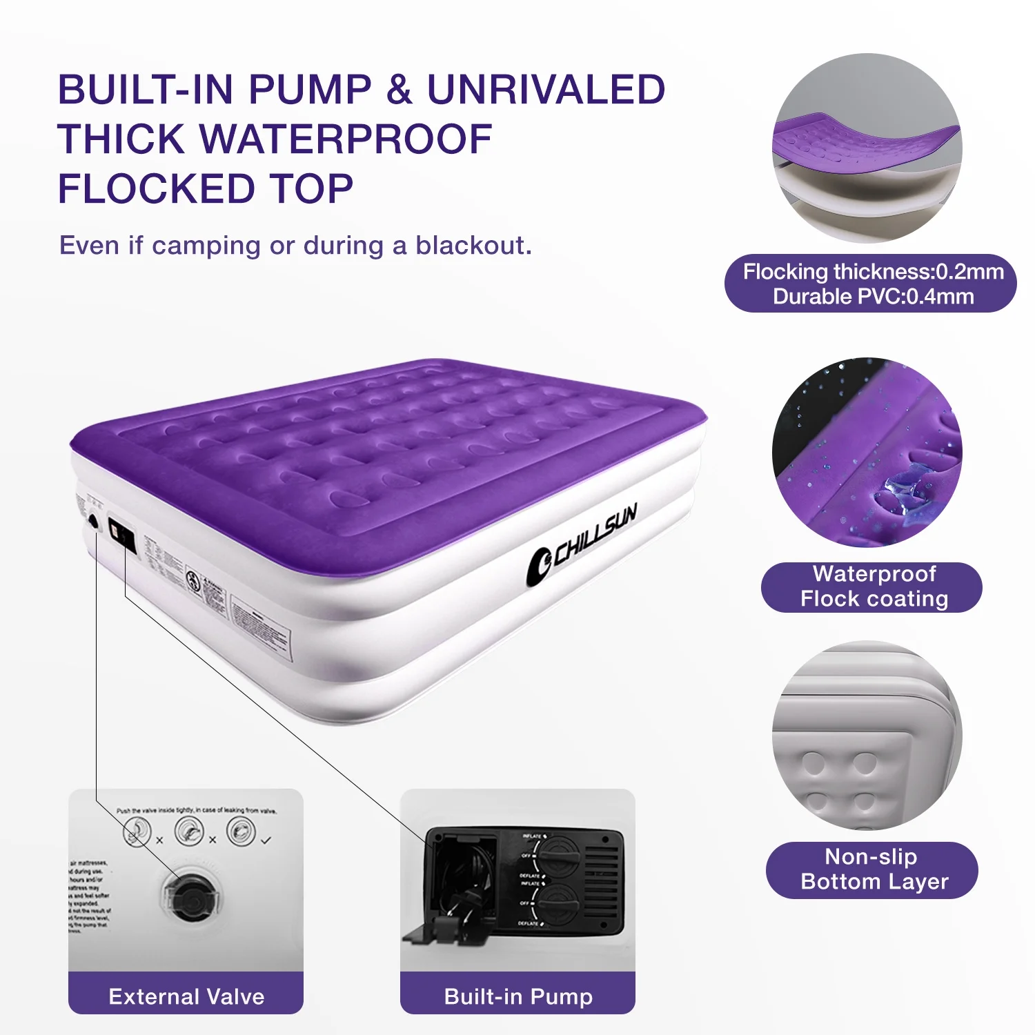 CHILLSUN Air Mattresses 16 inch Inflatable Double-High Queen Size Airbed with Built-in Pump