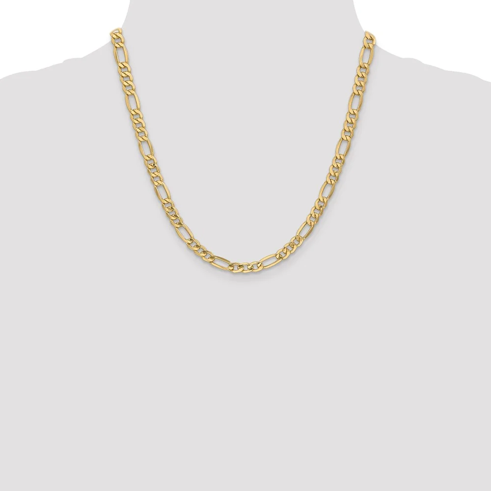 Real 14kt Yellow Gold 6.25mm Semi-Solid Figaro Chain; 20 inch; Lobster Clasp; for Adults and Teens; for Women and Men