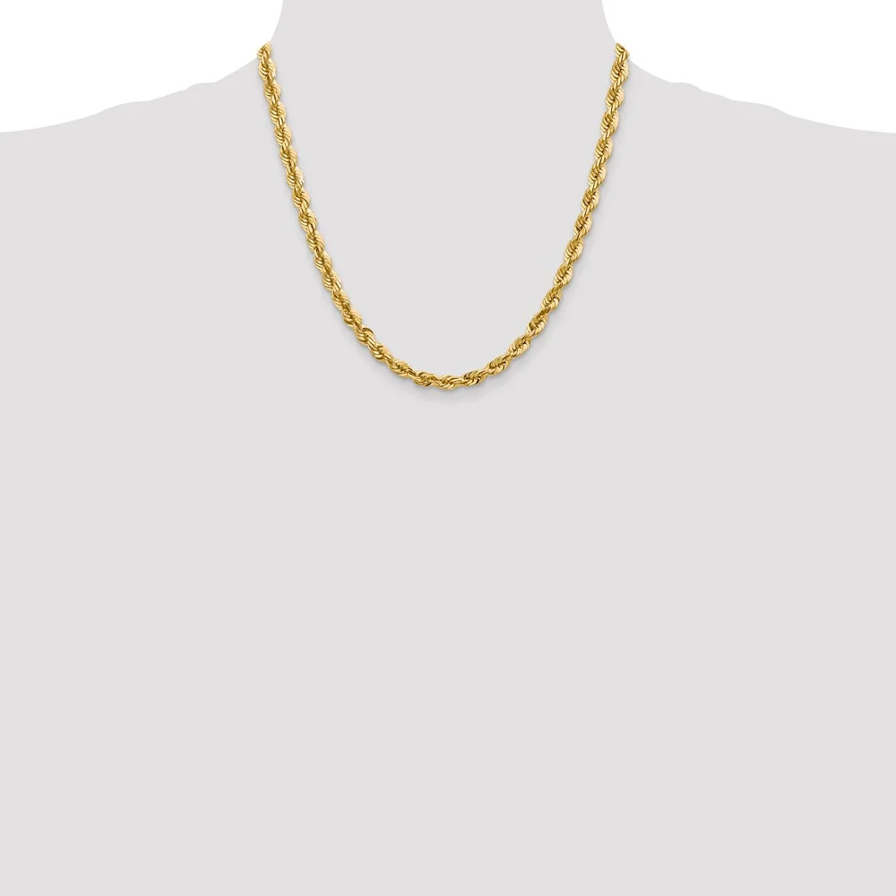Real 14kt Yellow Gold 5.5mm Diamond Cut Rope with Lobster Clasp Chain; 20 inch; for Adults and Teens; for Women and Men