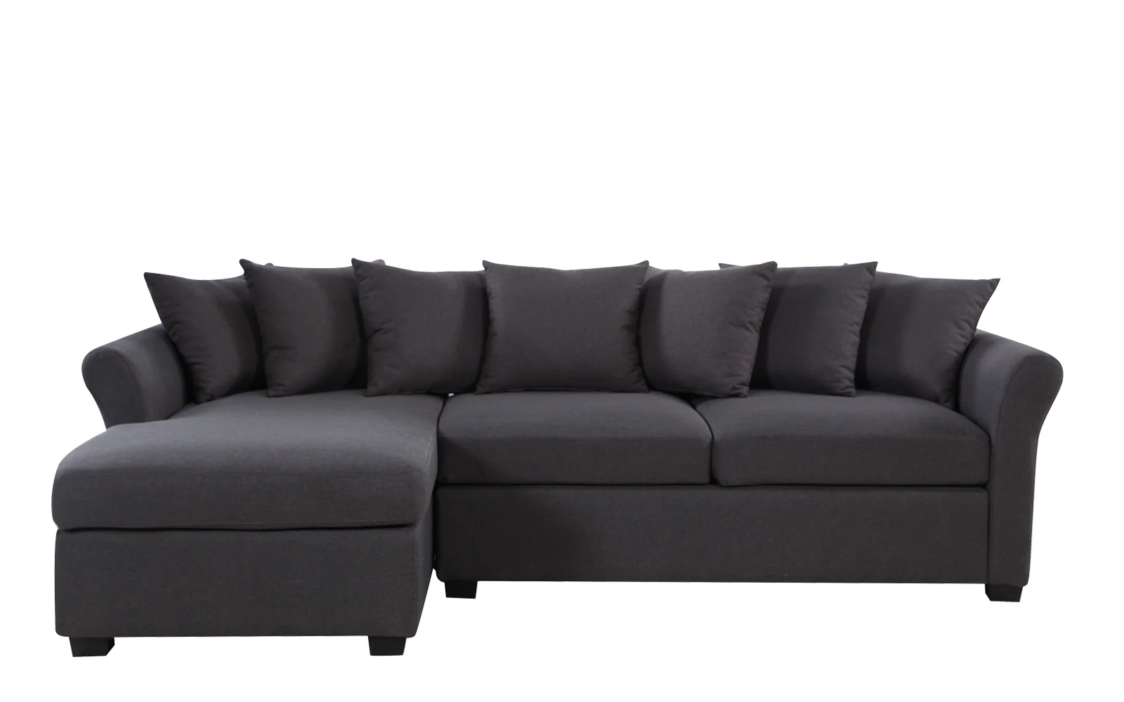 Classic L-Shape Couch Large Linen Fabric Sectional Sofa with Chaise Lounge, Dark Grey
