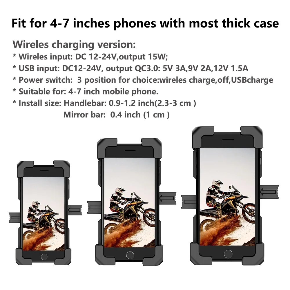 Upgraded Leepiya Motorcycle Phone Mount with Wireless and USB Charger 15W Qi Fast Charging Cell Phone Holder for Motorcycle