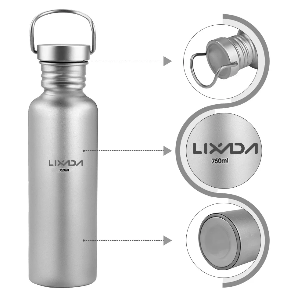 Lixada Ultralight Ti Water Bottle 750ml, Perfect for Camping, Hiking, Cycling
