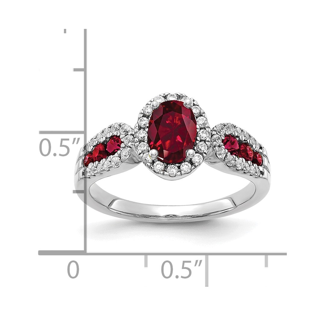 14k White Gold Lab Grown Diamond and Oval Created Ruby Ring Size 7.00 Jewelry Gifts for Women
