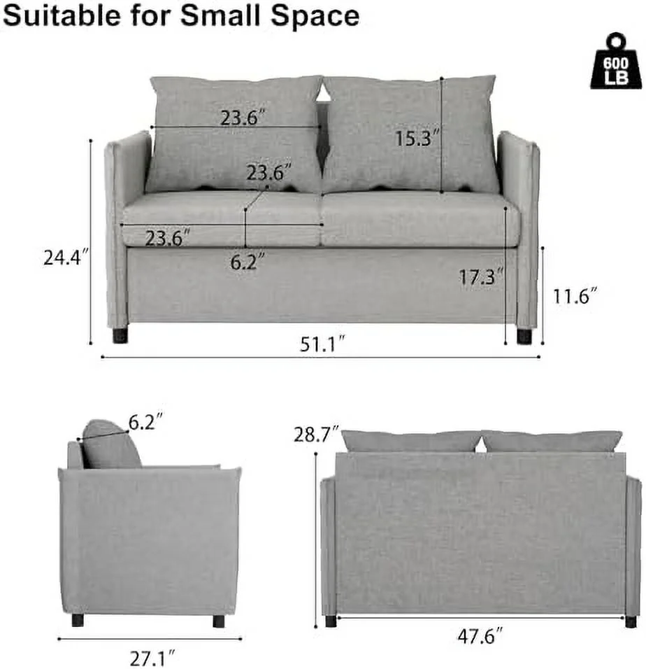 YZboomLife 51" Fabric Loveseat Sofa  Small Couch for Living Room  Mid-Century Modern Upholstered Love Seats   2-Seater Sofa for Bedroom  Apartment and Small Space (Light Grey)