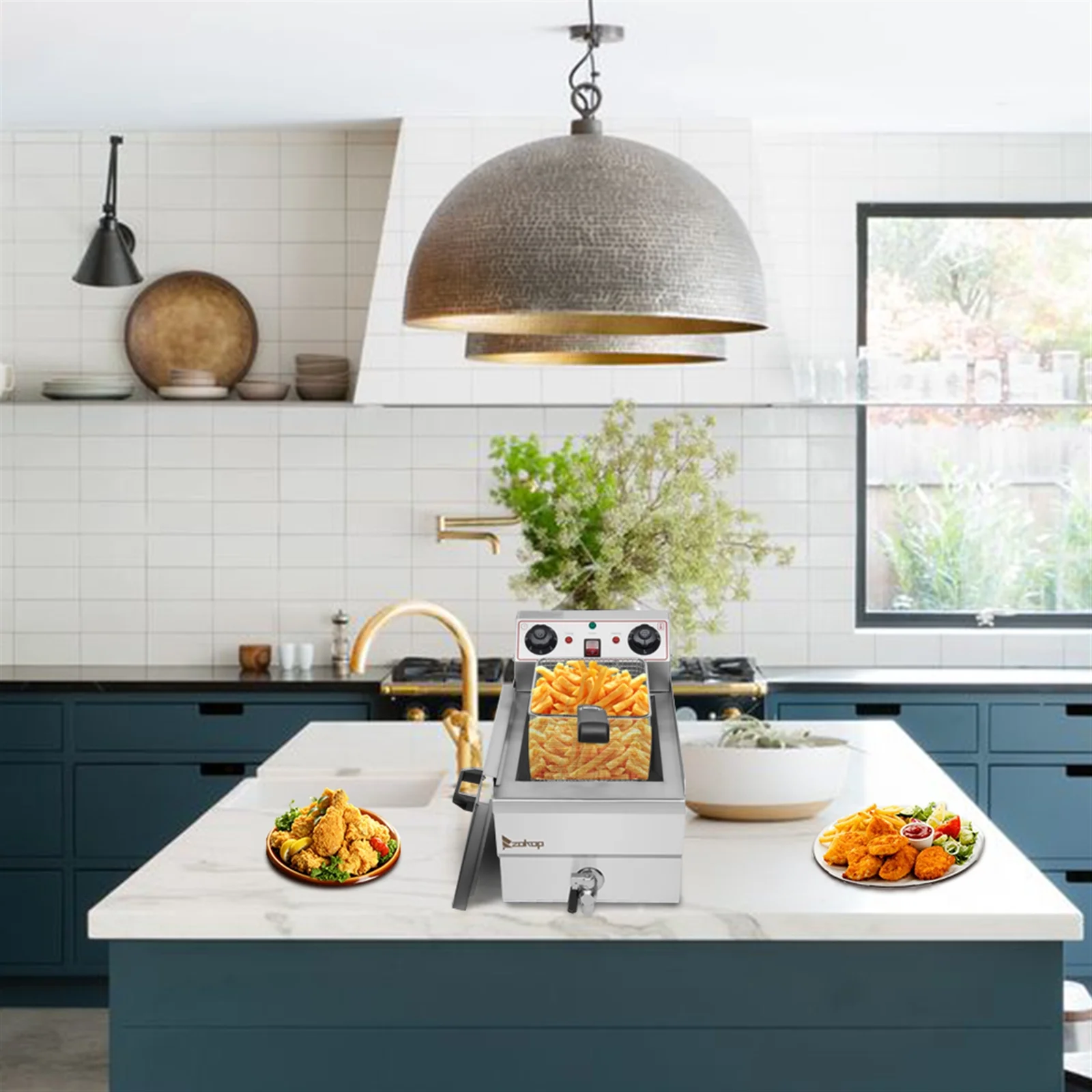 EH101V 8.5QT/8L Total Capacity 12.5qt/11.8l Stainless Steel Faucet Single Tank Deep Fryer 1700W Max (8L Large Fryer Blue / Large Handle)