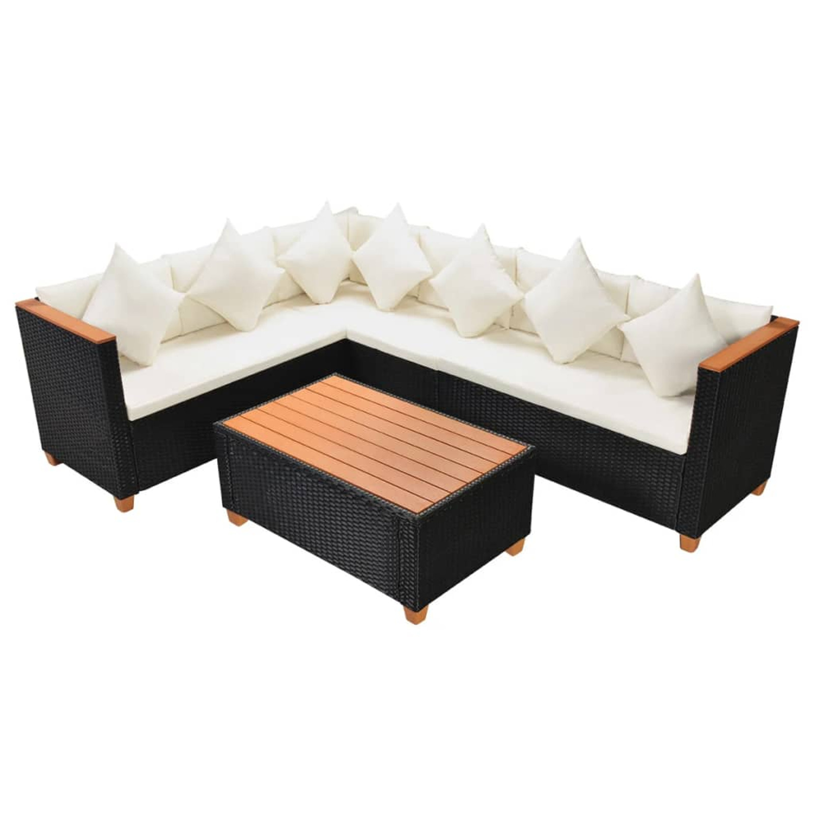 moobody 4 Piece Patio Lounge Set with White Cushions Black Poly Rattan 2-Seater Sofas with Corner Sofa and Coffee Table Conversation Set for Garden, Lawn, Terrace, Outdoor, Backyard