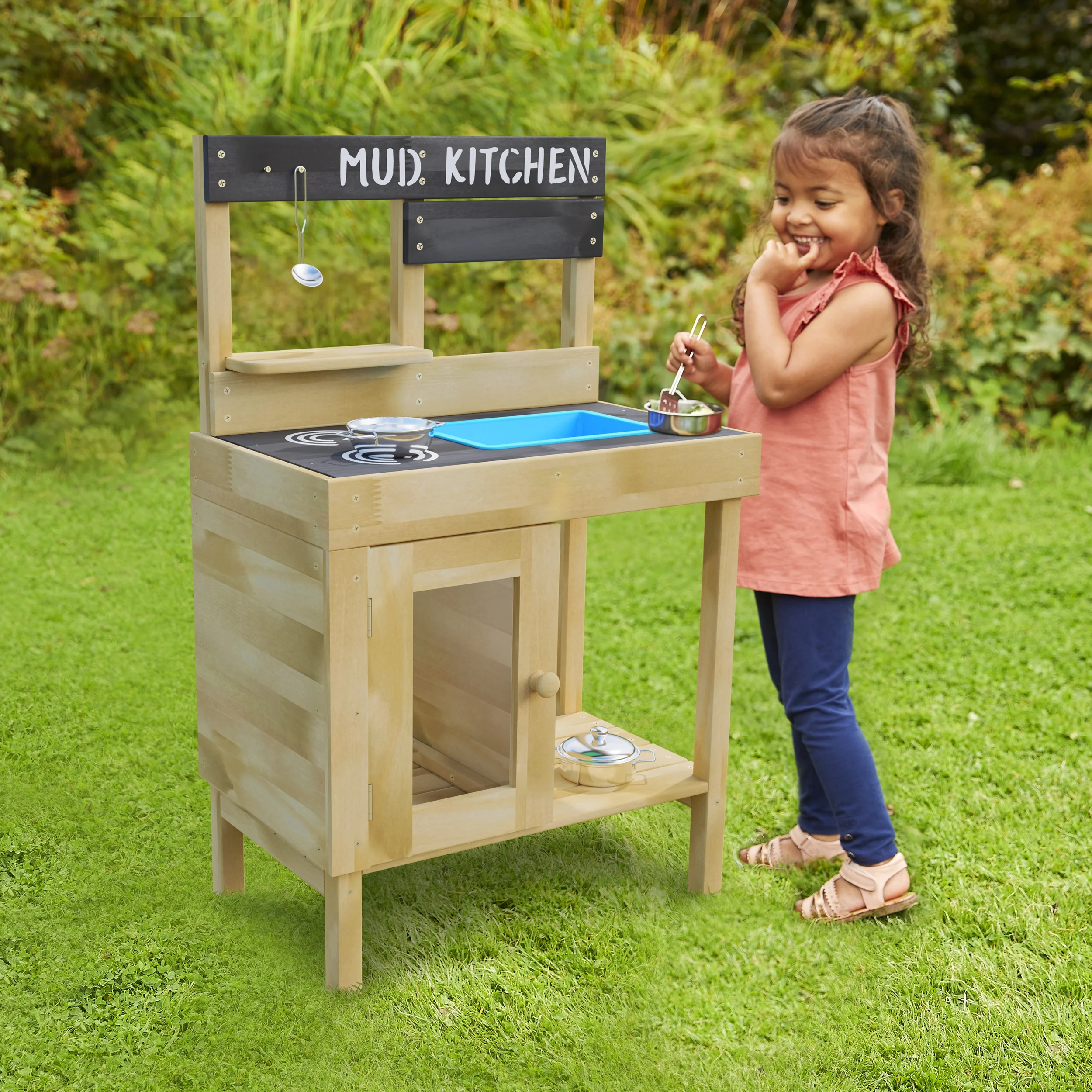 TP Toys Mud Kitchen Jr Cook with Pots and Pans.  Natural Wood.  Ages 3-8