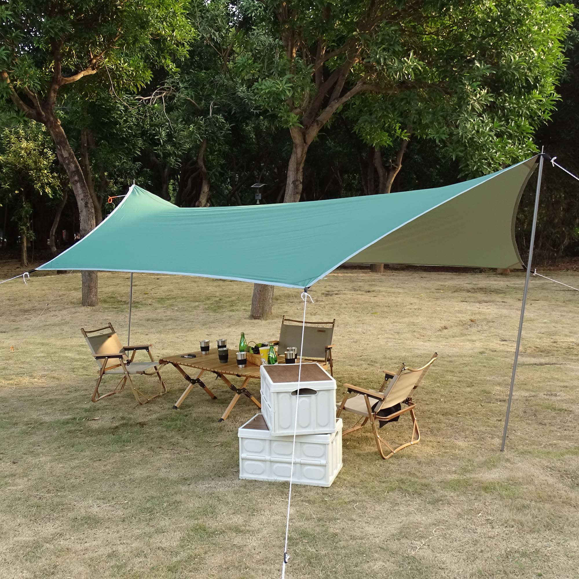 10x13ft Camping Tarp with Poles Waterproof Tent Tarpaulin Lightweight Hammock Rain Fly Anti-UV Awning Canopy Waterproof Outdoor Shelter