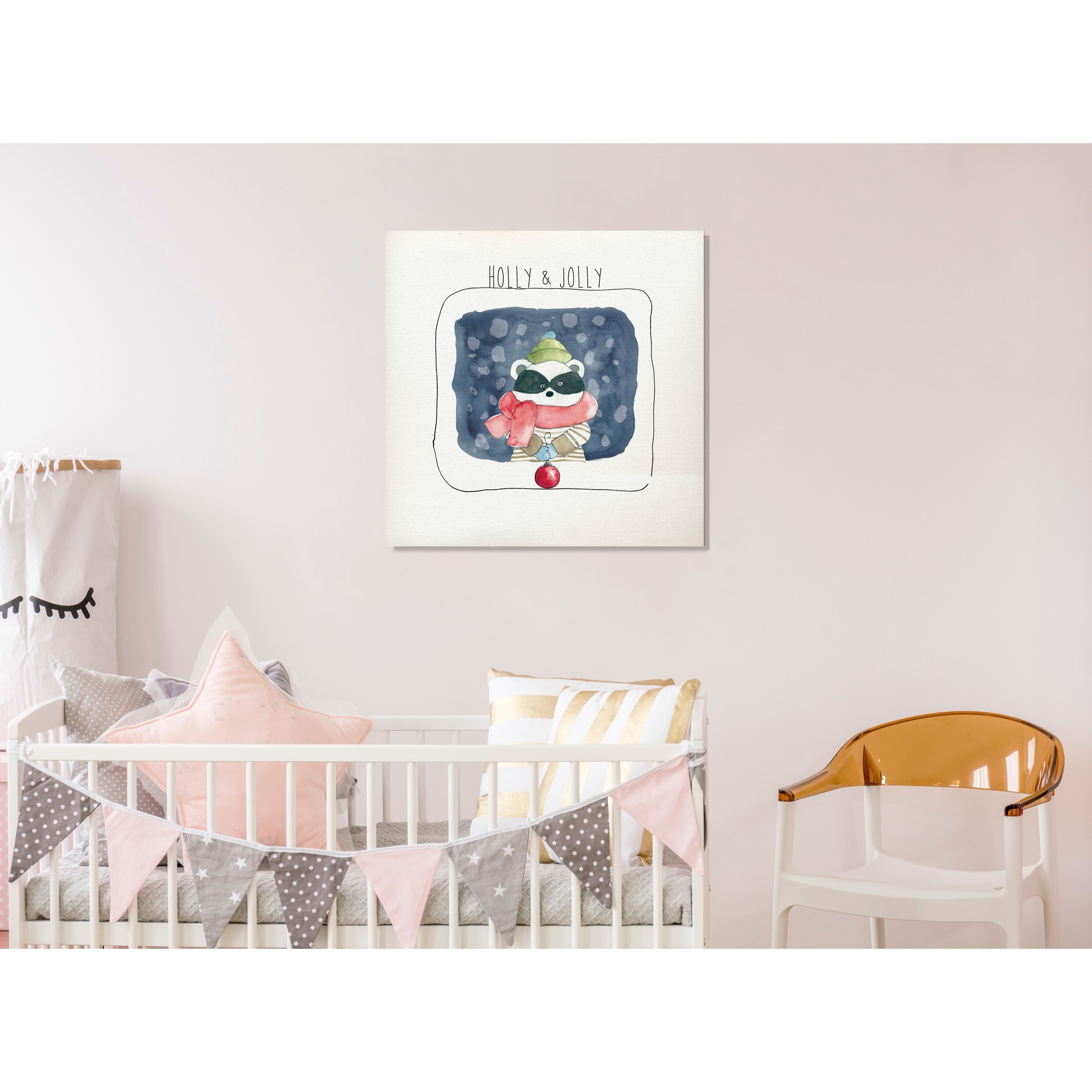 Wexford Home Christmas Raccoon -Gallery Wrapped Canvas - yellow, blue, green, red, black, white 10x10