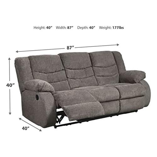 tulen modern manual pull tab reclining sofa, dark gray