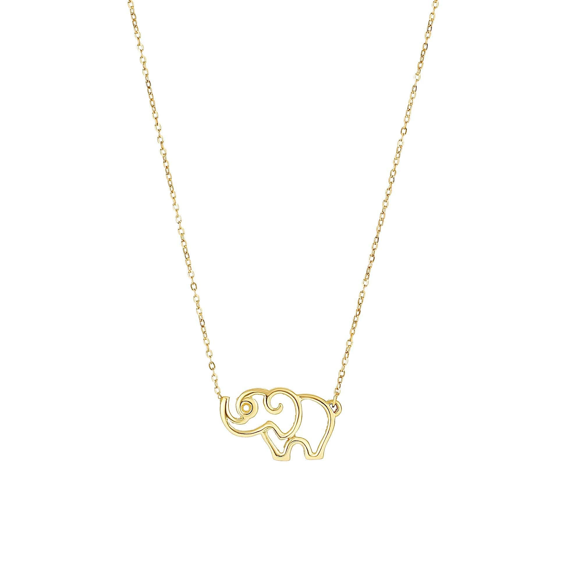 JewelStop 14k Yellow Gold Shiny Elephant Silhoutte Pendant Necklace - 17 Inches, 1.1gr.