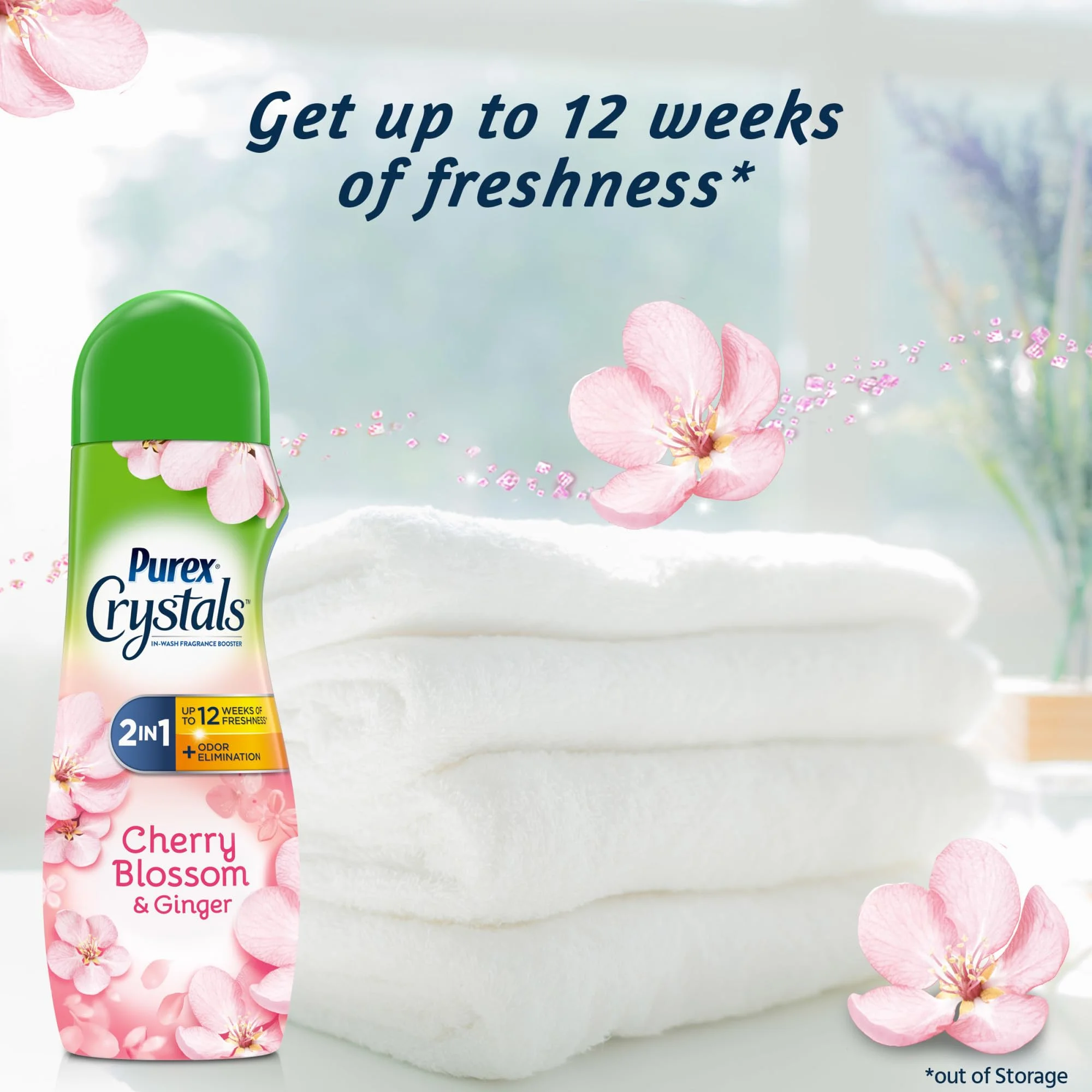 Purex Crystals In-Wash Fragrance And Scent Booster, Cherry Blossom & Ginger, 21 Ounce (Pack Of 4)