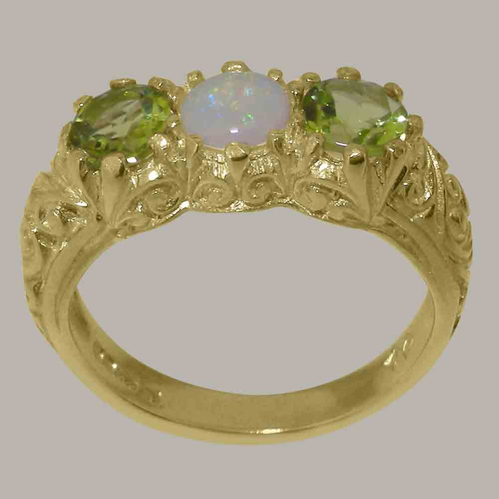 LBG British Made 14k Yellow Gold Natural Opal & Peridot Womens Anniversary Ring - 33 size options - Size 10
