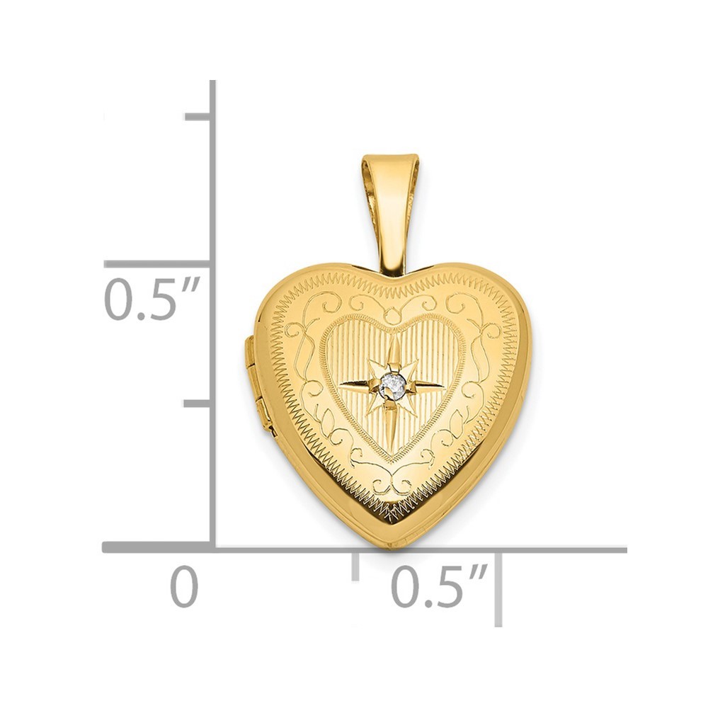 14k Gold 12mm With .01ct. Diamond Star Love Heart Photo Locket Pendant Necklace Jewelry Gifts for Women