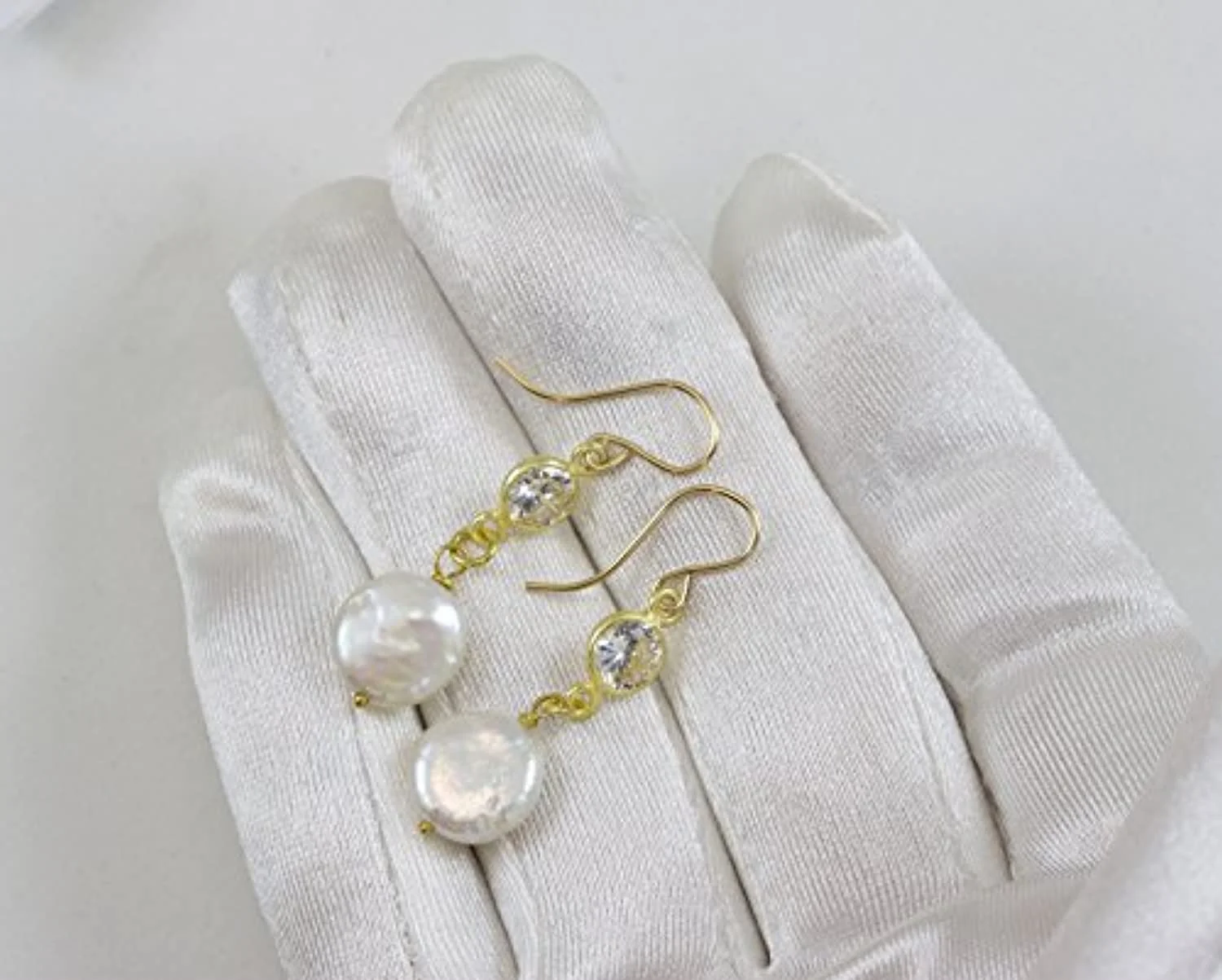 14k Gold Filled Freshwater Cultured Pearl Earrings Simulated Diamond Round Goldtone Bezel Accent Designed for Adult Women and Teen Girls