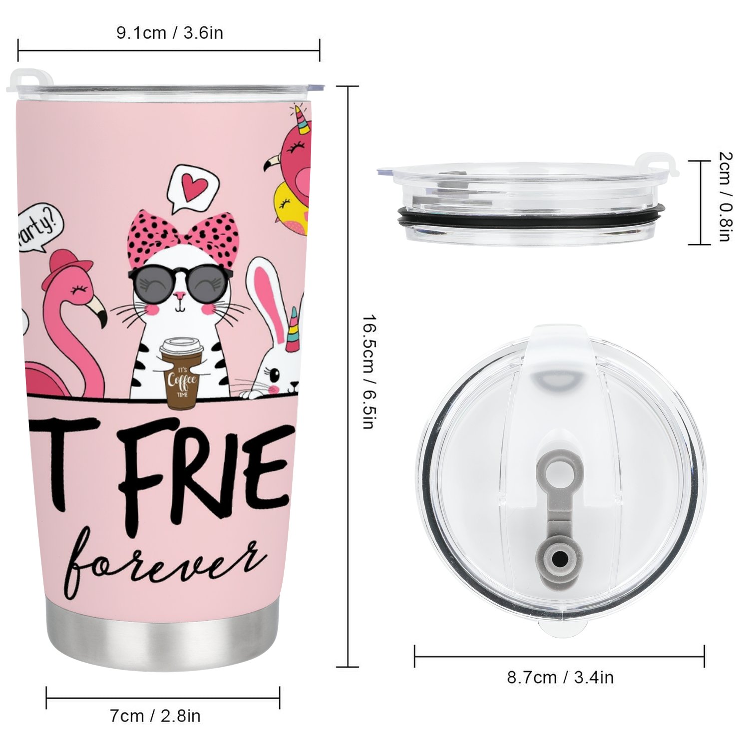 GZHJMY Car Cup Travel Mug, Unicorn Flamingo Cat Rabbit Panda Best Friends 304 Stainless Steel Coffee Cup, Insulated Heated Thermos Mug with Lid, 6.5×3.6×2.8 Inch