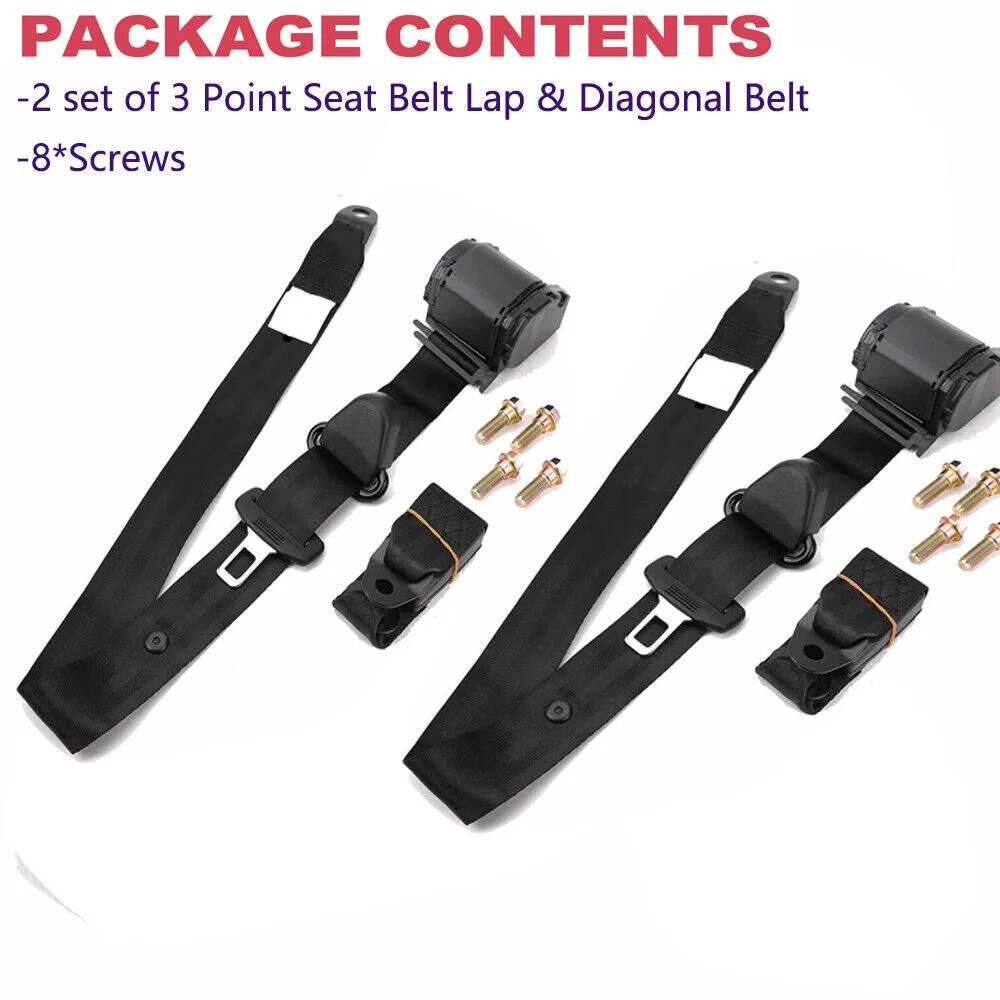 2 Pack Universal Seat Belt, 3 Point Retractable Seat Belt, Adjustable Car Seat Belt Lap Shoulder, Black