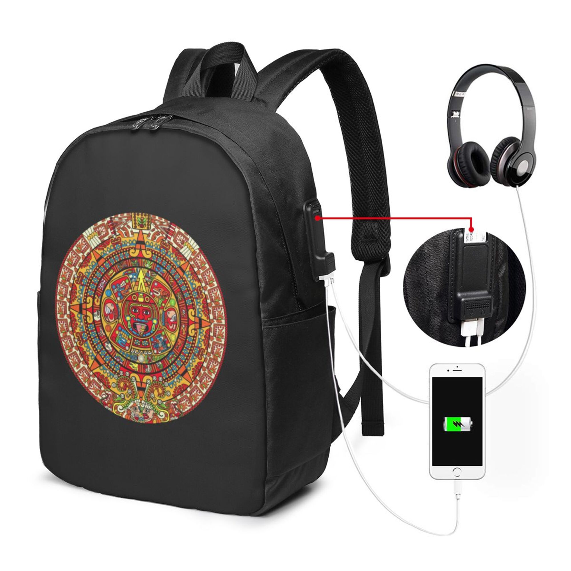TEQUAN Travel Laptop Backpack, Colorfull Maya Aztec Calendar Prints Outdoor Hiking Bag School Bookbag Casual Lightweight Daypack