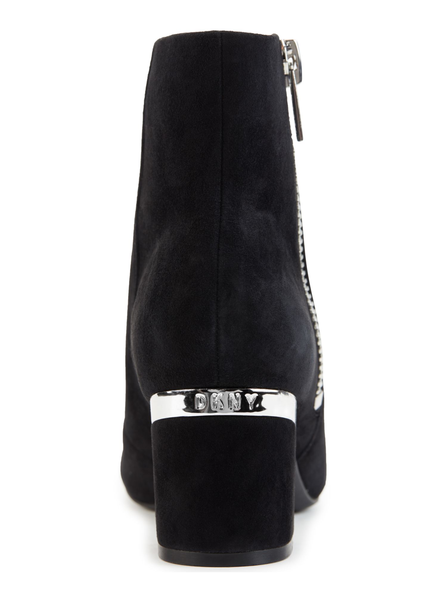 DKNY Womens Black Metallic Heel Plate Logo Comfort Crosbi Round Toe Block Heel Zip-Up Leather Booties 8 M