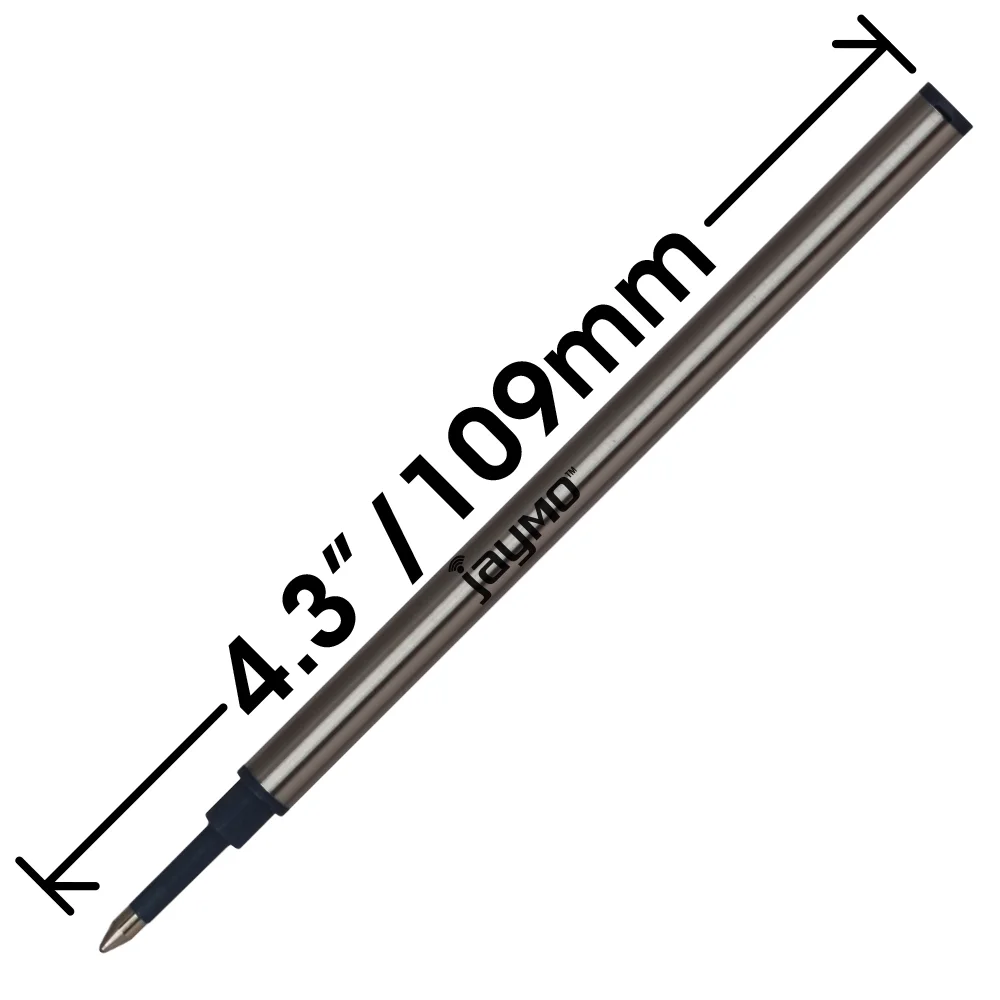 Jaymo Replacement for Waterman 540951 - Measures 4.3 in / 109 mm Long - Rollerball Pen Refill - 12 Black