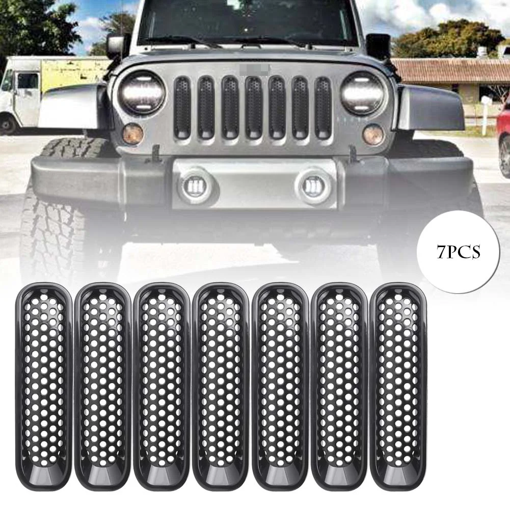 BFY 7 PCS/Sets Car Front Grille Trim Inserts Mesh Grill Guard Cover Black 7pcs ABS plastic for Jeep Wrangler JK, JKU, Unlimited, Sports, Sahara, Freedom, Rubicon 2-Door & 4-Door 2007-2017