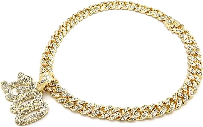 Hip Hop Iced Gold Plated Cubic Zirconia Rapper Style 1300 Bling Pendant & 12mm 16