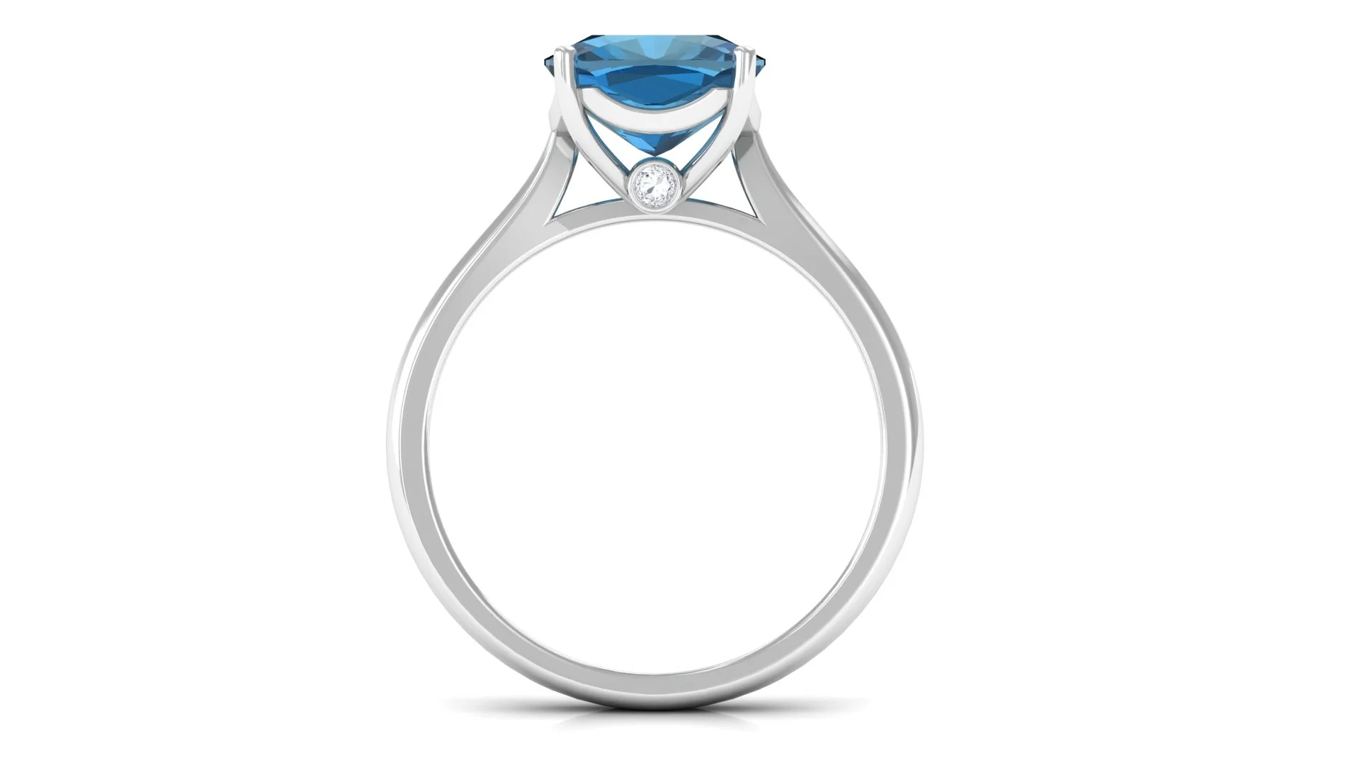 Rosec Jewels - 3 CT London Blue Topaz and Diamond Ring, Blue Topaz Solitaire Ring for Women, 925 Sterling Silver, US 4.00