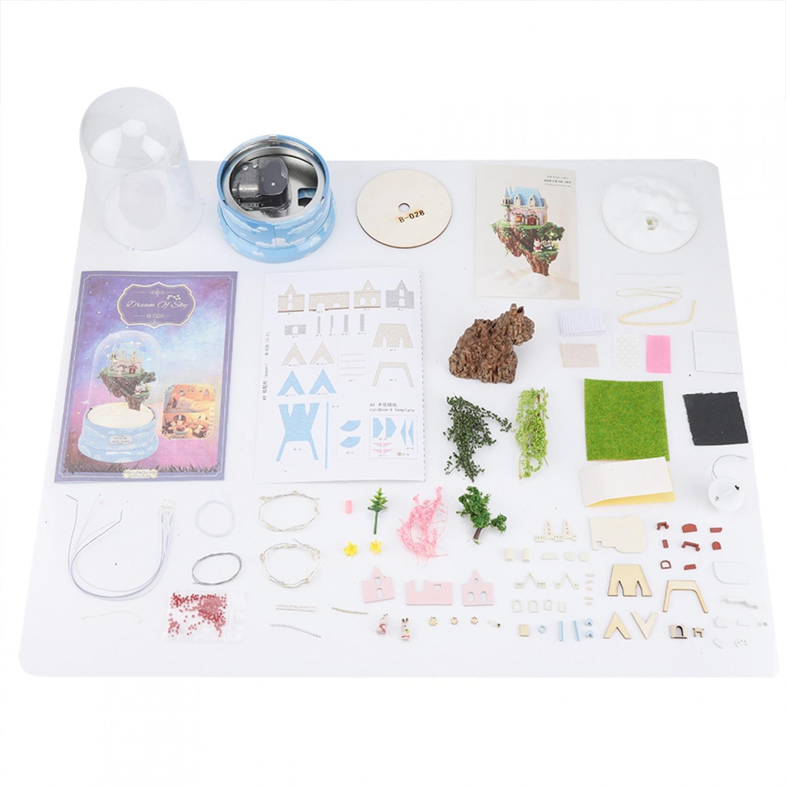 DIY Dollhouse Miniature Model Doll House with Dust Cover Rotate Music Box Dream of Sky