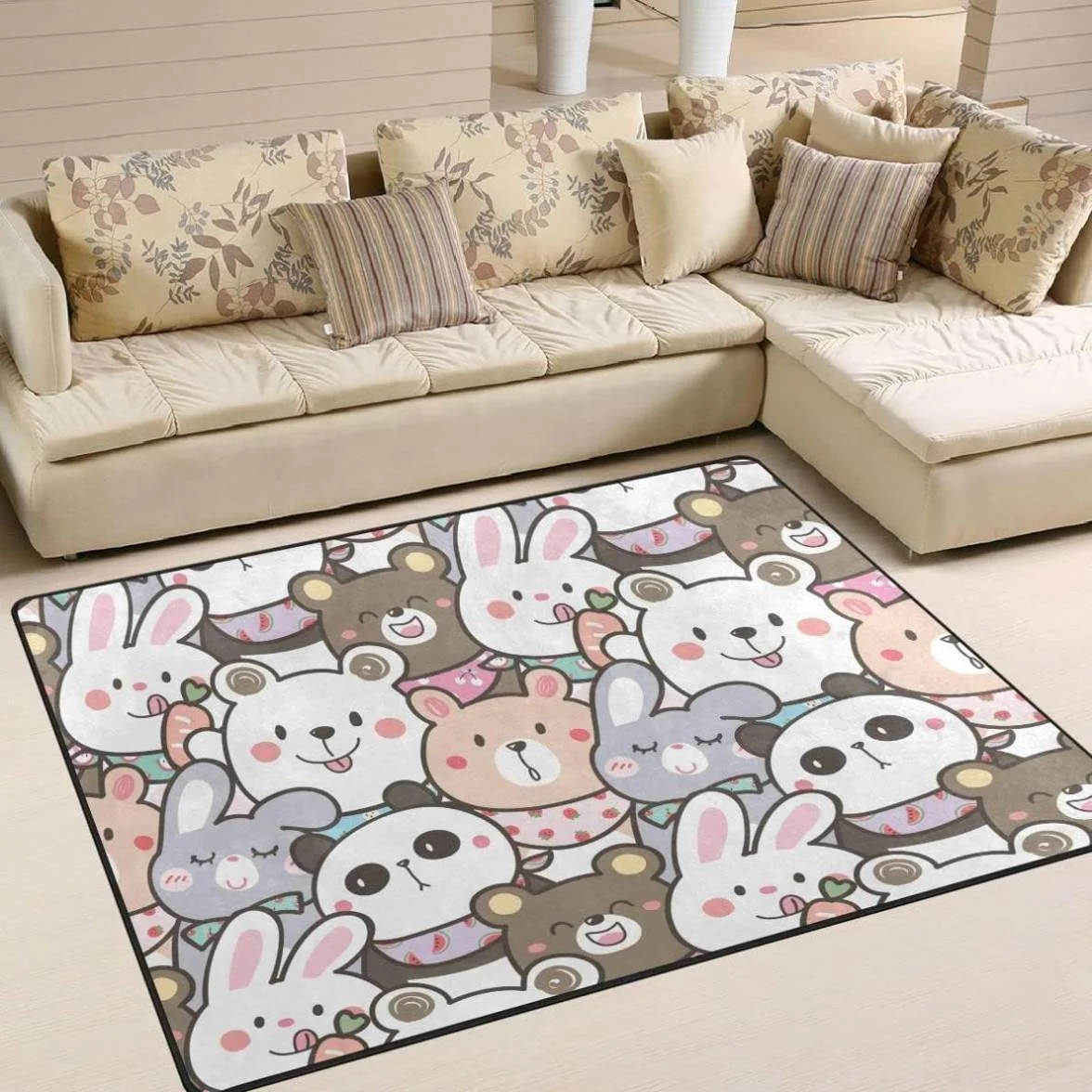 Dreamtimes Panda and Bunny Illustration Design Area Rug, 80