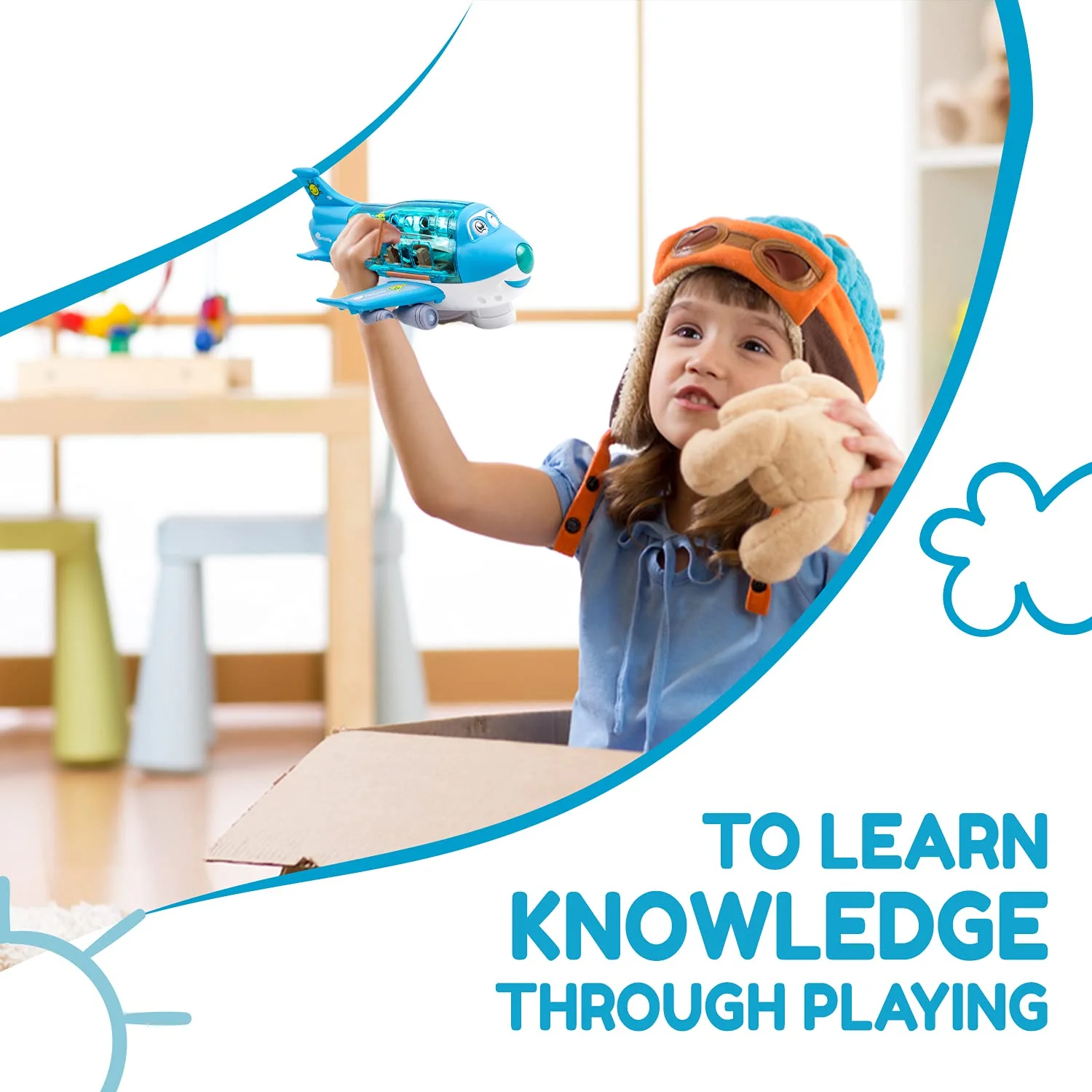 Airplane Toys for Kids, Bump and Go Action, Toddler Toy Plane with LED Flashing Lights and Sounds for Boys & Girls 3 -12 Years Old