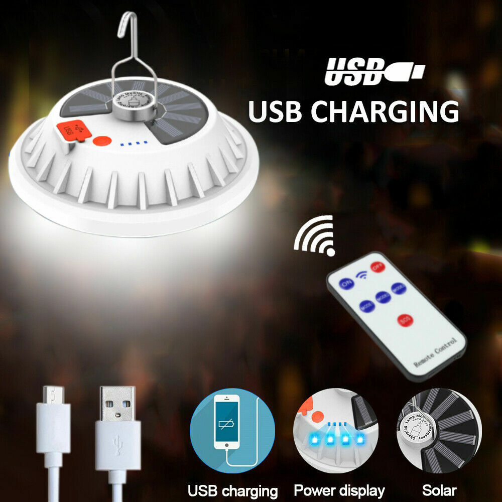 Solar USB LED Rechargeable Camping Lantern Light Emergency Lamp Remote Control