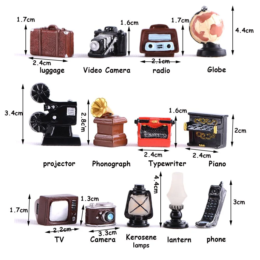 Antique Home Decor Resin Dollhouse Ornaments Mini Pianos Furniture Figurine Telephone TV Model LUGGAGE