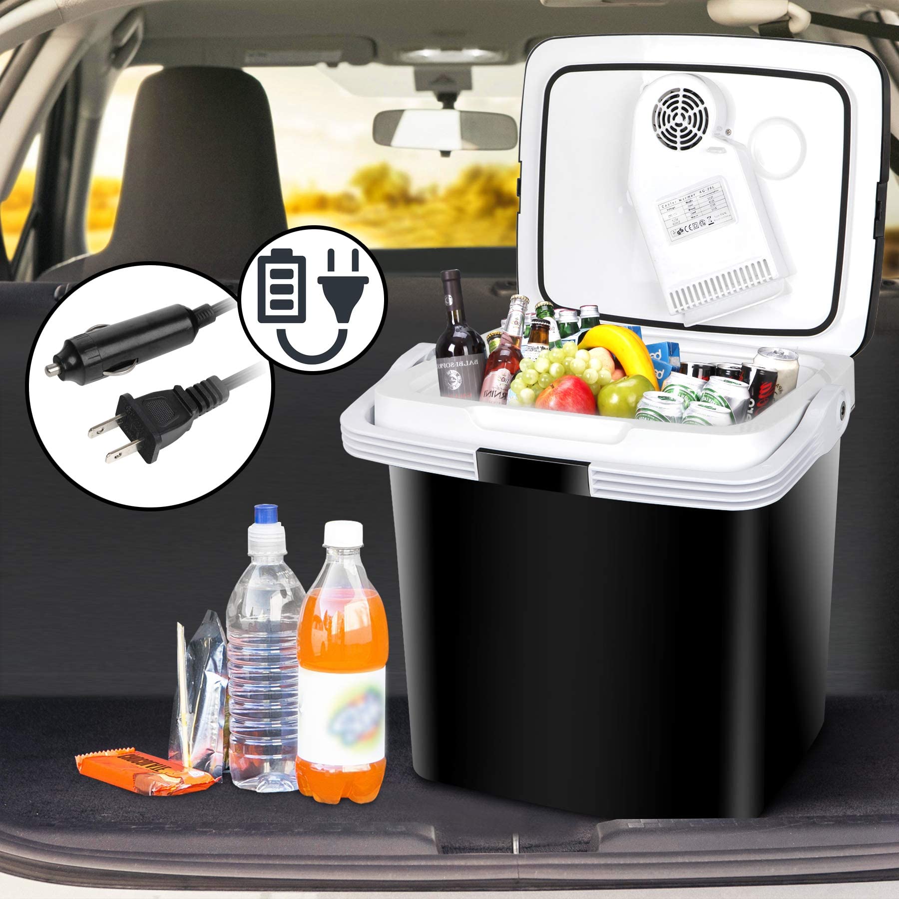 Mini Fridge Electric Cooler and Warmer for Car- 12V DC Car Refrigerator with Automatic Locking Handle, 28 Quart Portable Car Fridge for Travel and Camping