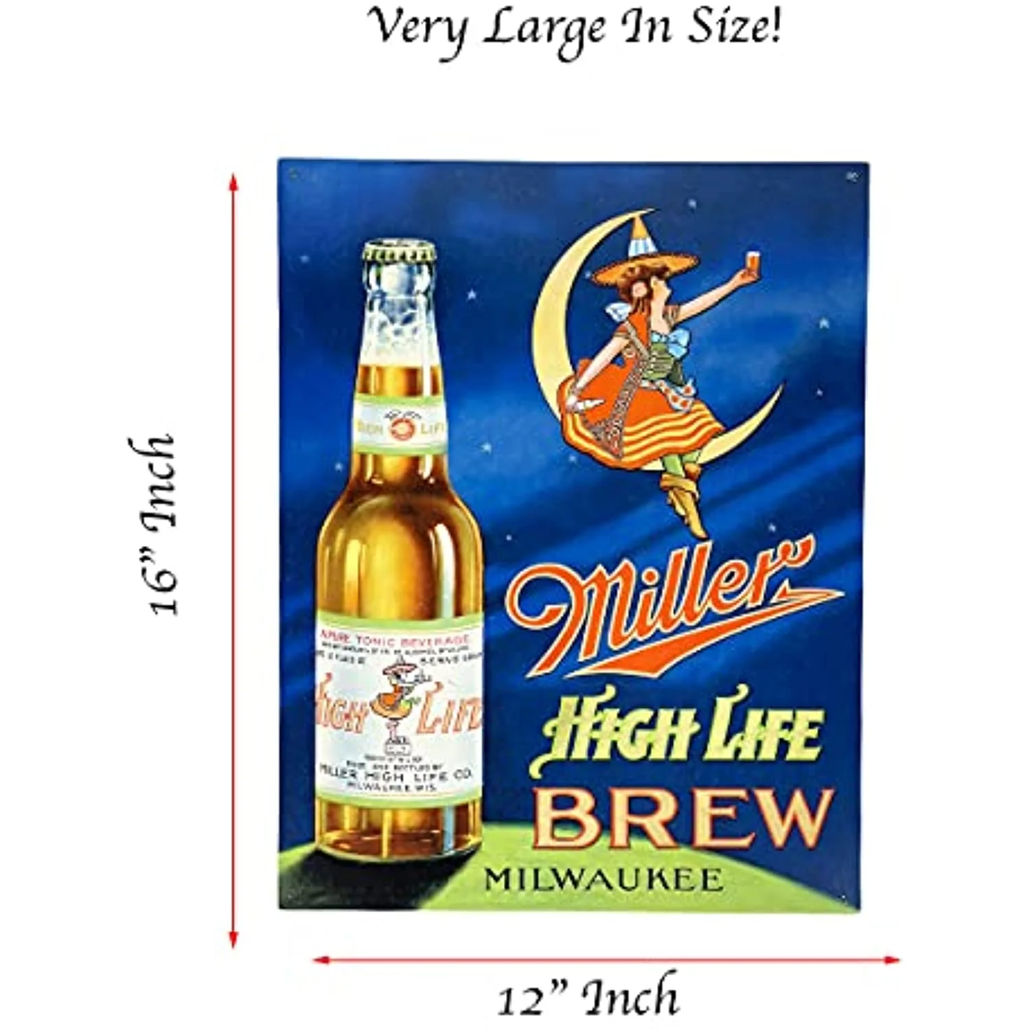 Urbalabs Miller High Life Beer Vintage Look Brew Mancave Metal Tin Bar Decor Signs Decoration 12 x 16 inch Metal Sign for Bedroom Garden Patio Wall Art 12x 16 Home Decor Made In USA