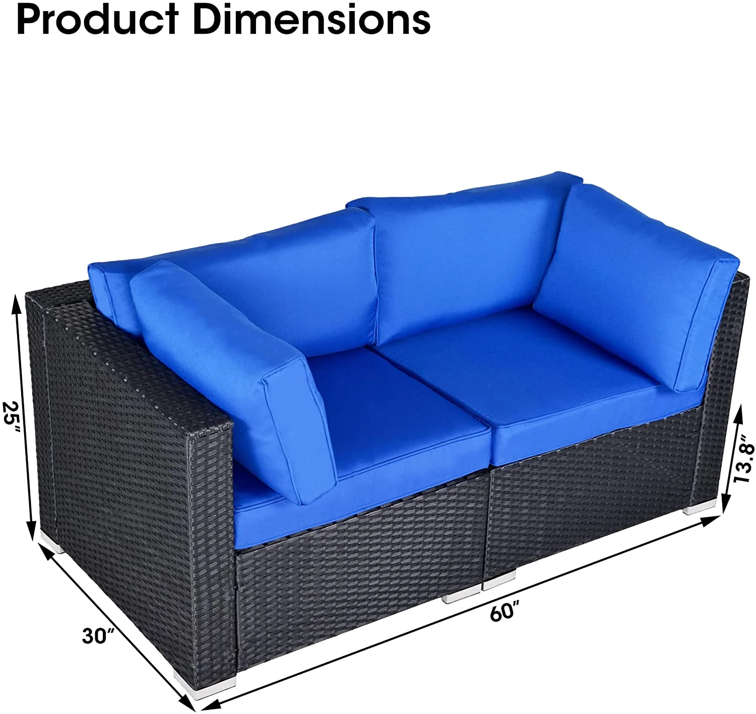 Sunvivi Wicker Patio Loveseat, Create the Patio of Your Dreams With Our Modular Furniture Sets, Black and Blue, PE Wicker