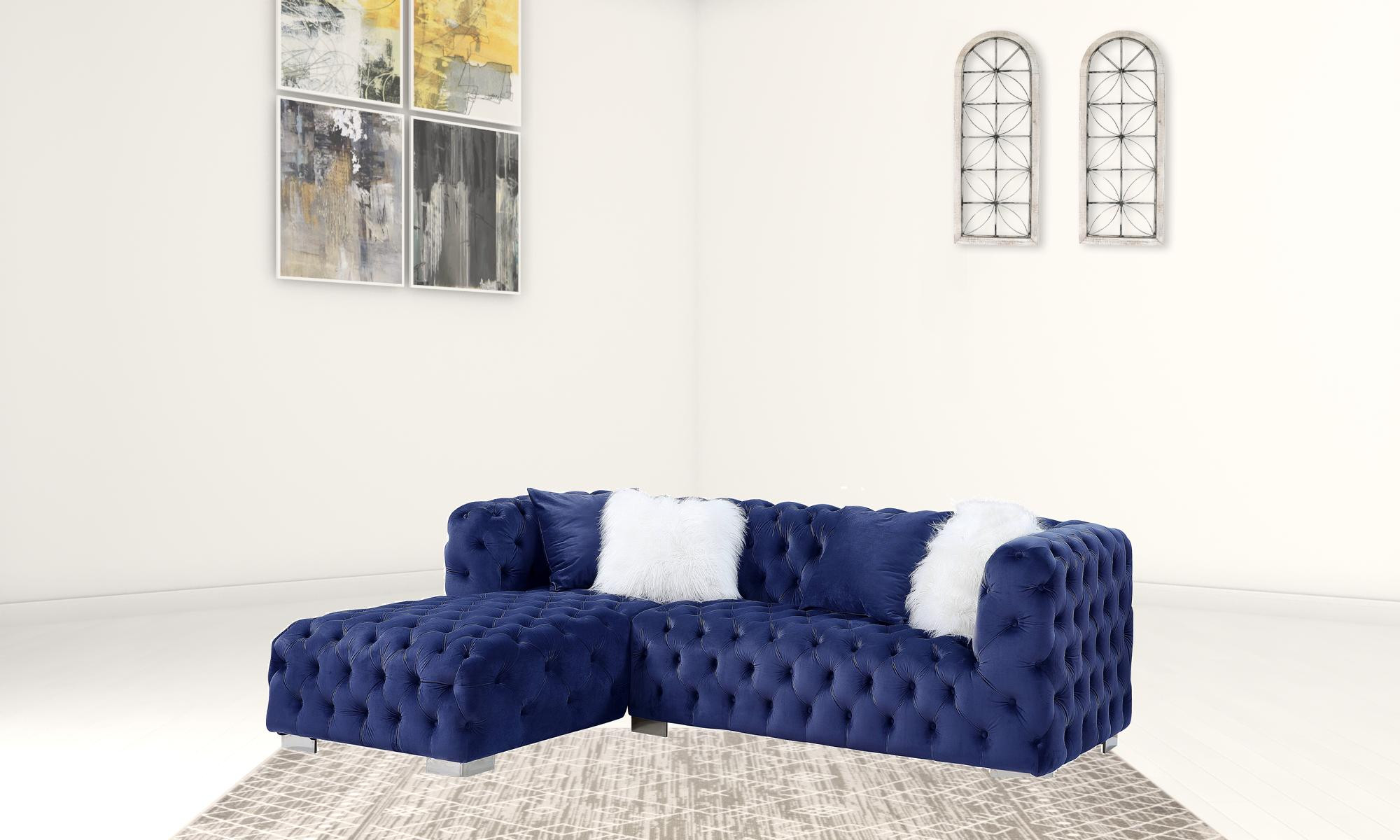 HomeRoots 523998 Velvet L Shaped Seating Component, Blue - 2 Piece