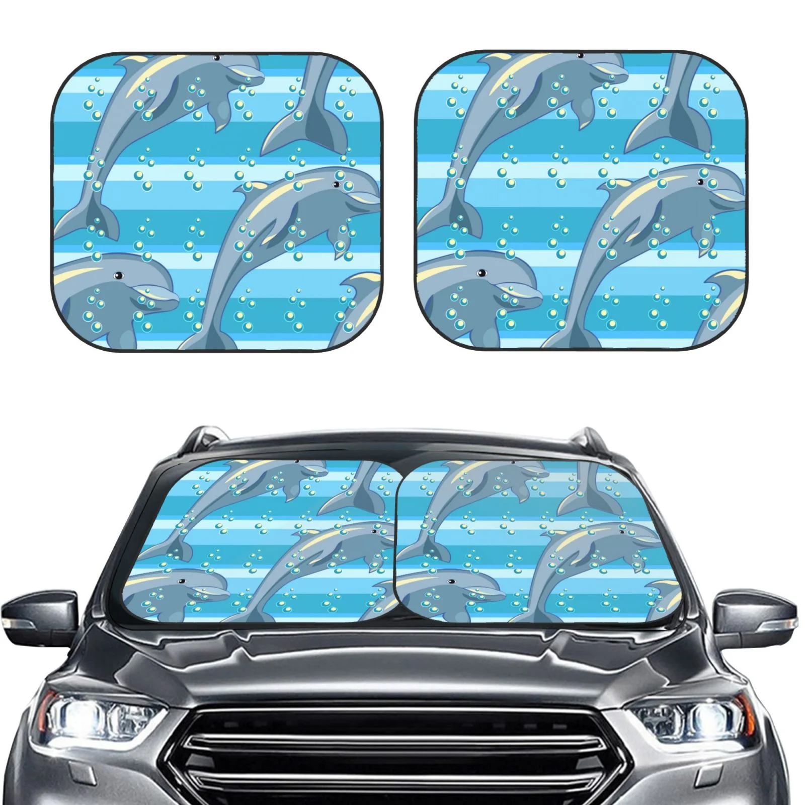 Haiem Dolphin Windshield Sun Shade: Universal Foldable 2-Piece Car Front Window Sunshade - Blocks Uv Rays, And Reduces Heat,Essential Car Accessory Small