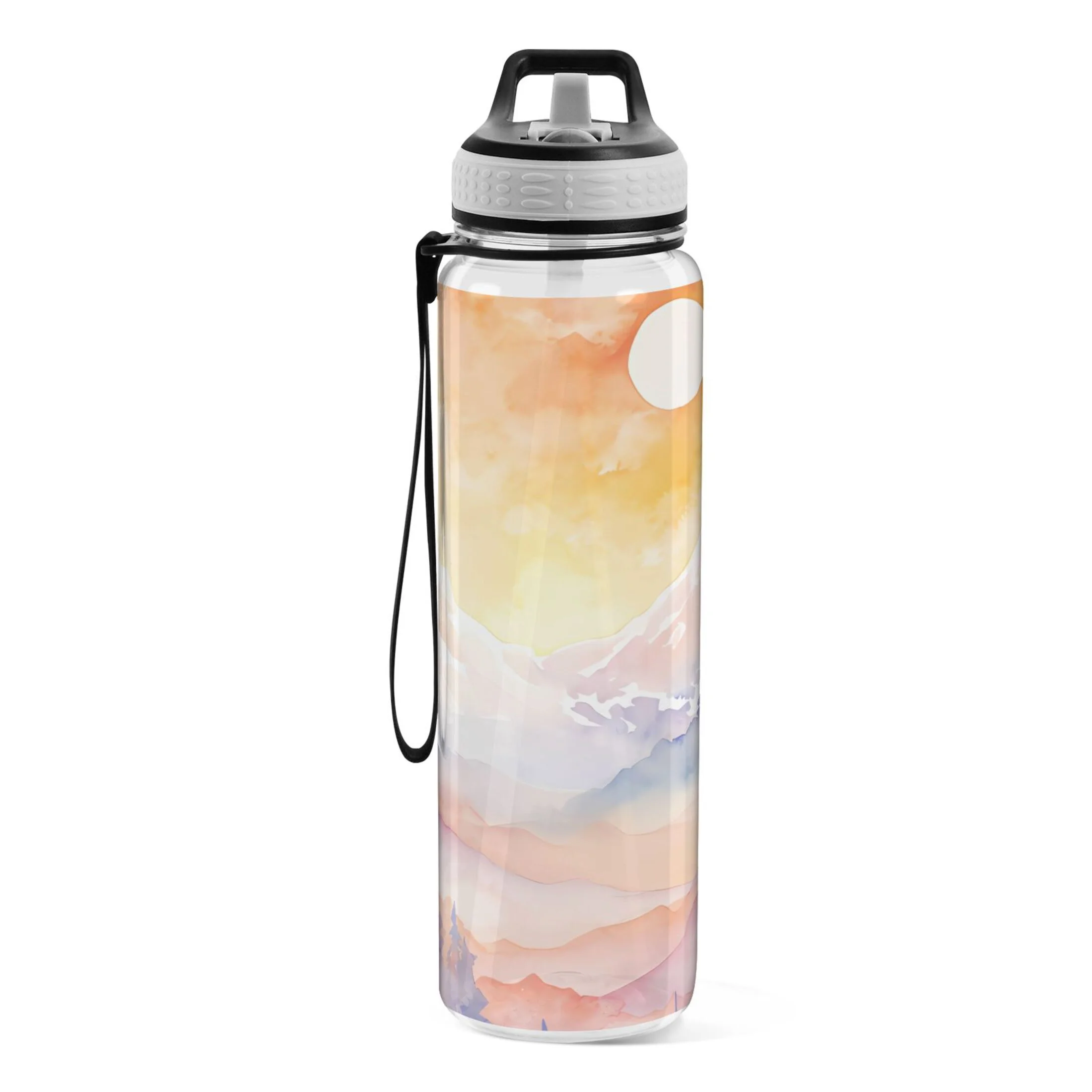 Sunset and Mountain 32oz Water Bottles with Straw Tritan Leakproof Sports Bottle BPA Free Clear for Fitness Gym Swimming Cycling