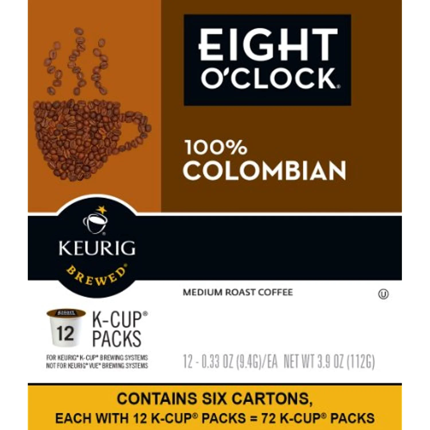Eight Oclock Coffee Colombian Peaks Keurig Single-Serve K-Cup Pods, Medium Roast Coffee, 72 Count