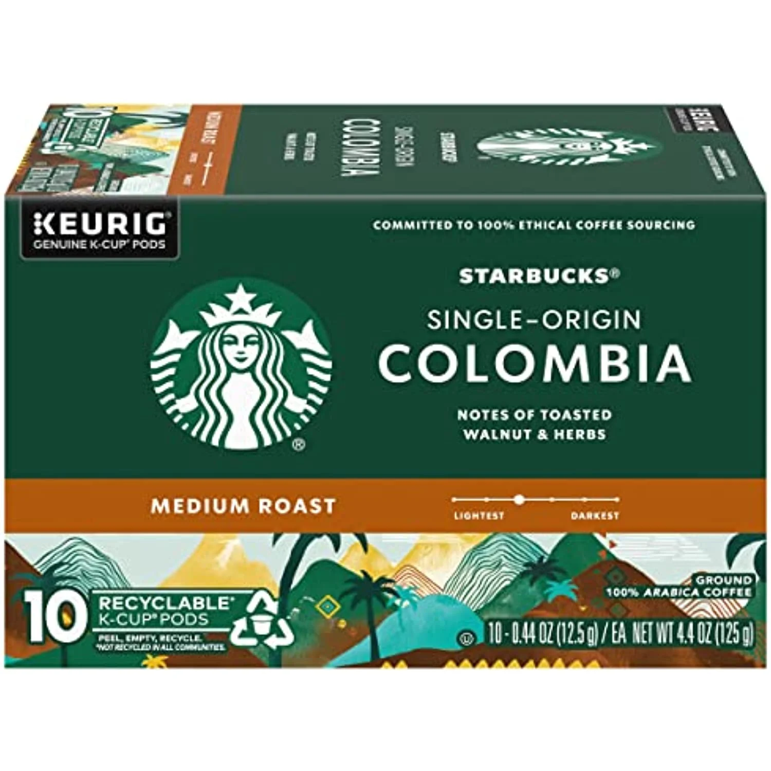 Starbucks Coffee K-Cup Pods, Single-Origin Colombia Coffee, Medium Roast, 100% Arabica Coffee, Keurig Genuine K-Cup Pods, 10 Ct K-Cups/Box (Pack Of 2 Boxes)