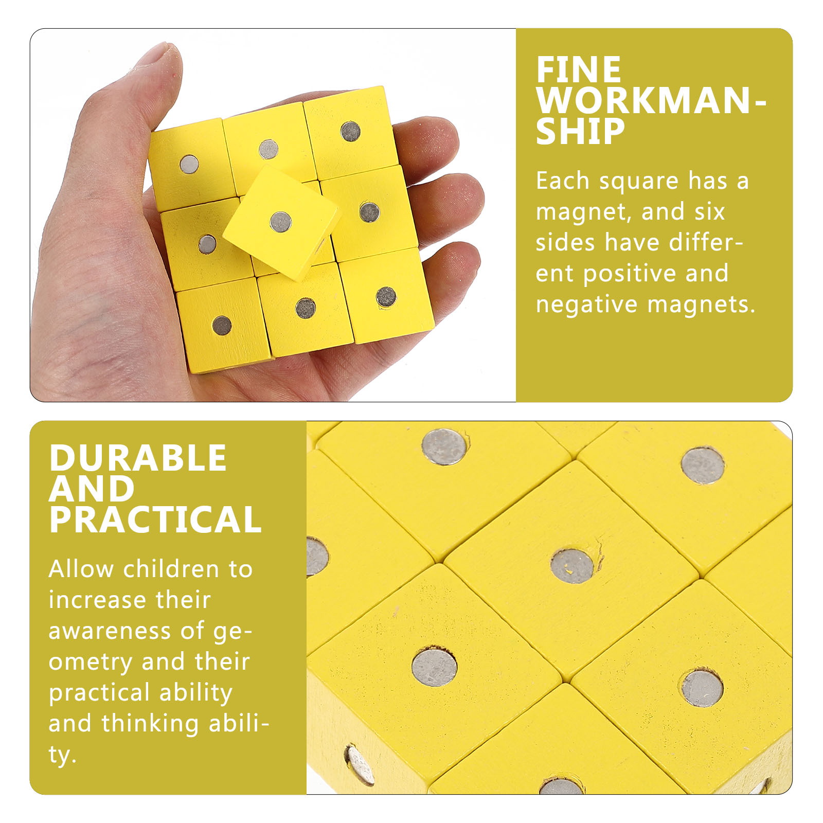 10pcs Square Wood Cube Blocks Magnetic Puzzle Toys Kids Brain Teaser Educational Toys