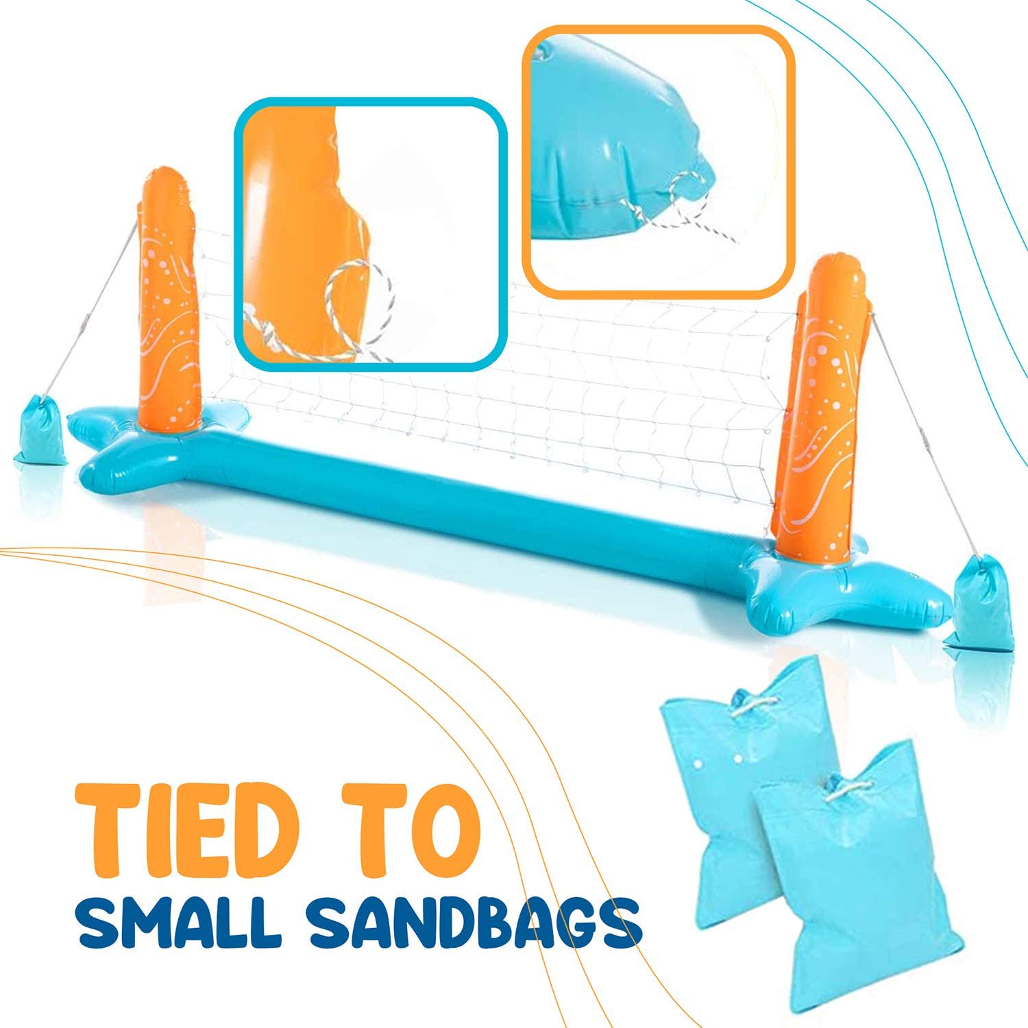 Kiralita Volleyball Court Pool Party Lounge Raft, Inflatable Party Fun Games, Volleyball Net & Basketball Hoops Pool Float Set Swimming Game Toy