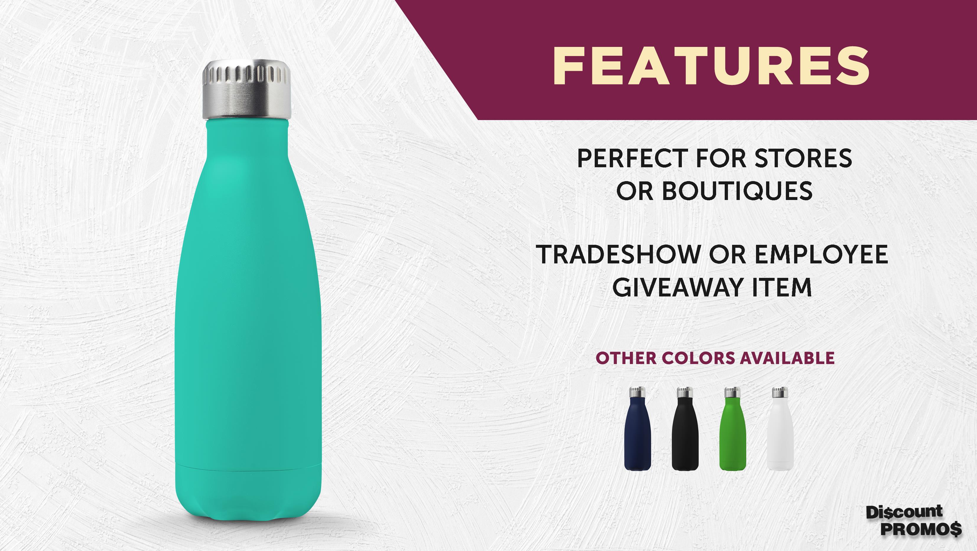 6 Brisa Cola Shaped Water Bottles 14 oz. Set - Stainless Steel, Double Wall, Spill-Resistant Lid, BPA Free - Mint