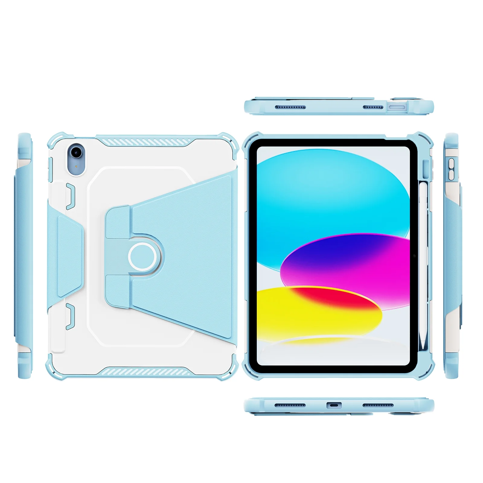 ELEHOLD Rotating Case for Appl iPad (10th generation) 10.9-inch 2022 with Pencil Holder, Magnetic Smart Cover Auto Wake Sleep Folio Stand Case for iPad 10th Gen,  Skyblue