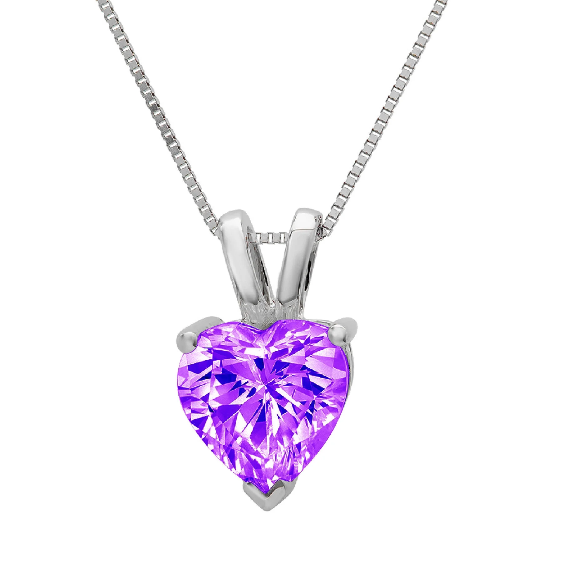 2 ct Brilliant Heart Cut Solitaire Natural Amethyst 18K White Gold Pendant with 16