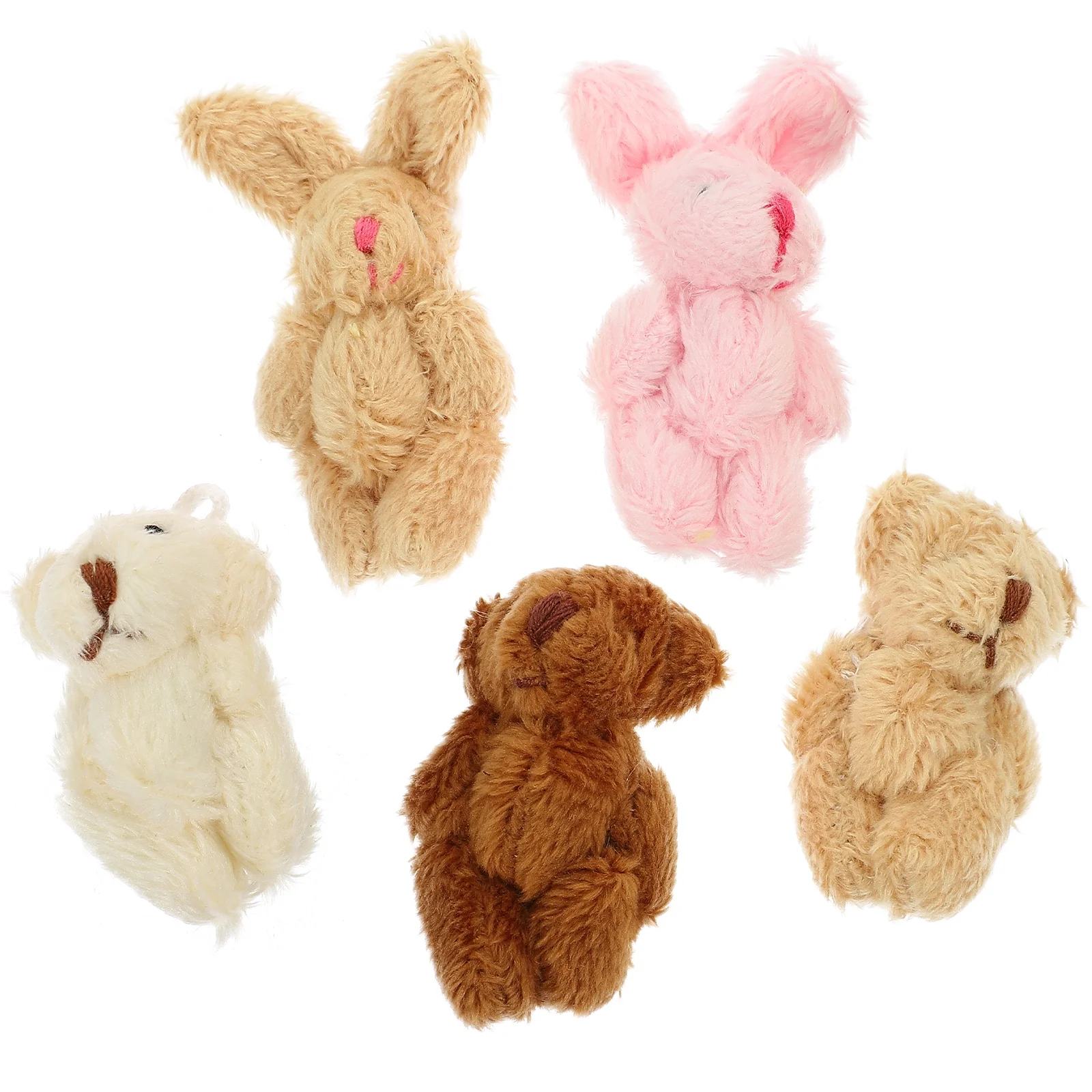 JIMING 5pcs Doll House Plush Doll Miniature Plush Doll Figurines Mini Bear Rabbit Dolls