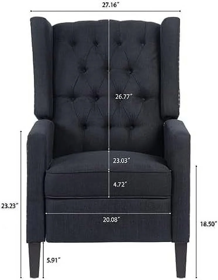 TJUNBOLIFE 27" Wide Recliner Chair  Manual Wingback Recliner Chair with Nailhead Trim and Birch Legs  Tufted Single Sofa Vintage Chair for Home  Living Room  Office  Bedroom  Gray