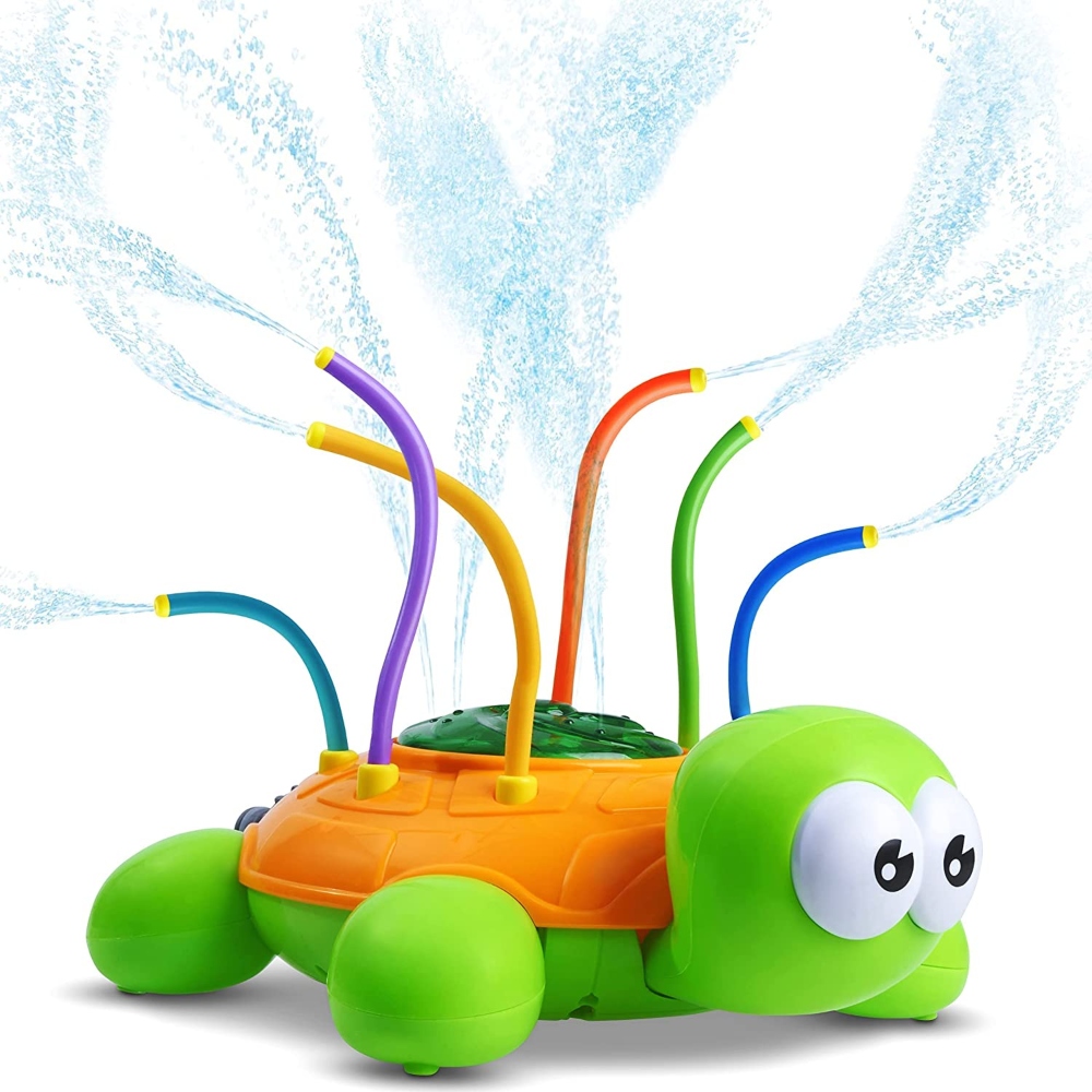 PEACNNG Outdoor Water Spray Sprinkler for Kids and Toddlers - Backyard Spinning Turtle Sprinkler Toy w/ Wiggle Tubes - Splashing Fun for Summer Days - Sprays Up to 8ft High - Attaches to Garden Hose