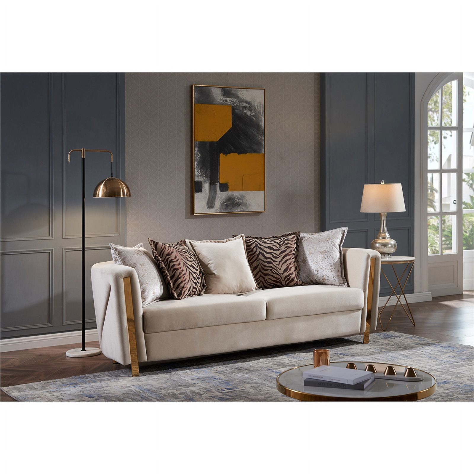 Chanelle Thick Velvet Fabric 2Pc Living Room Set Made With Wood in Beige